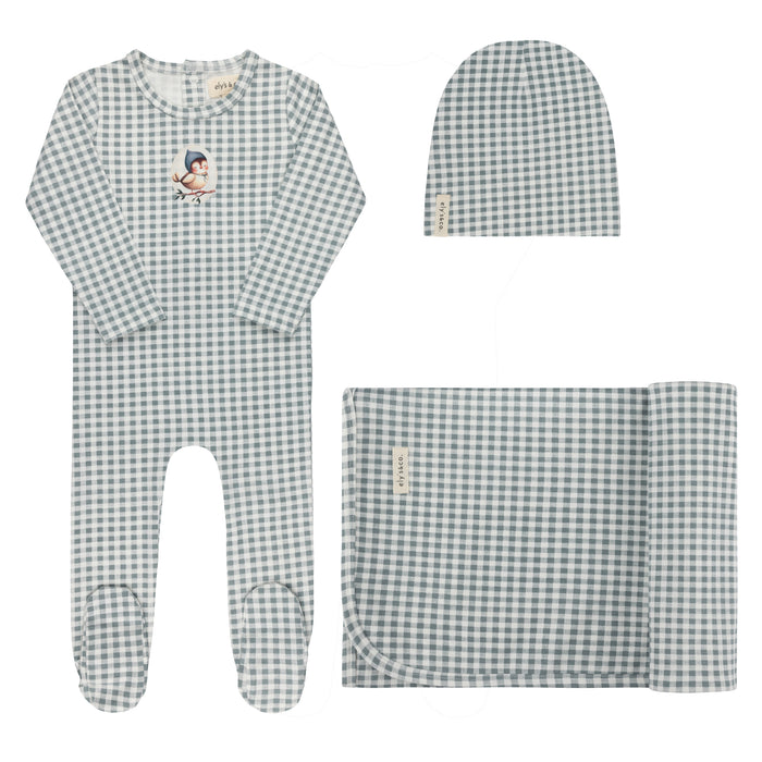Baby Boy Layette Set - Blue - Gingham Owl