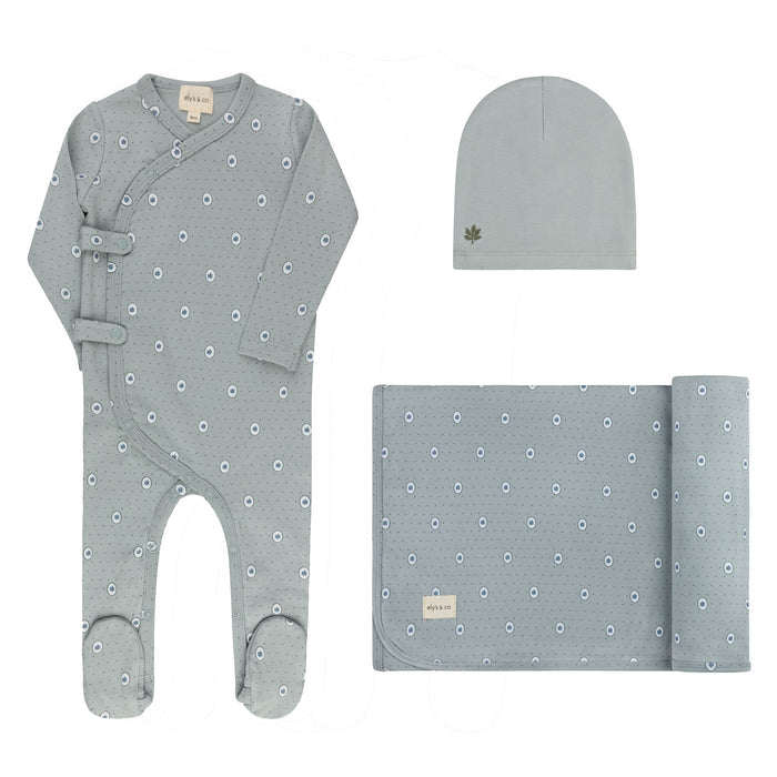 Baby Boy Layette Set – Blue – Floral Dot