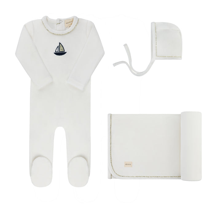 Baby Boy Layette Set – Ivory Blue – Embroidered Berry