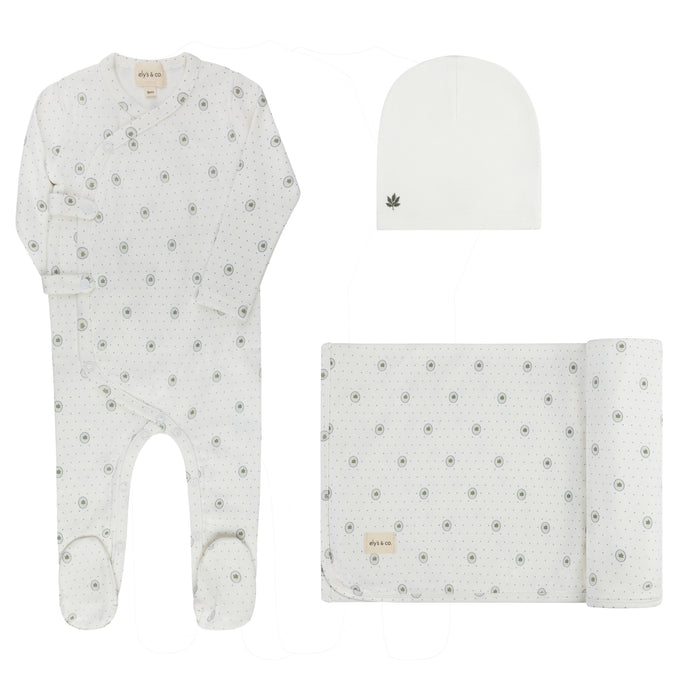 Baby Boy Layette Set – Ivory Blue – Floral Dot