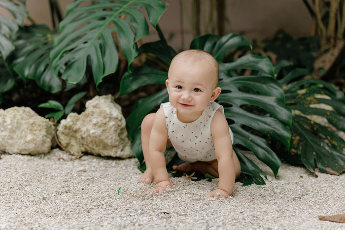 Baby Boy Romper - Ivory - Printed Palm Trees