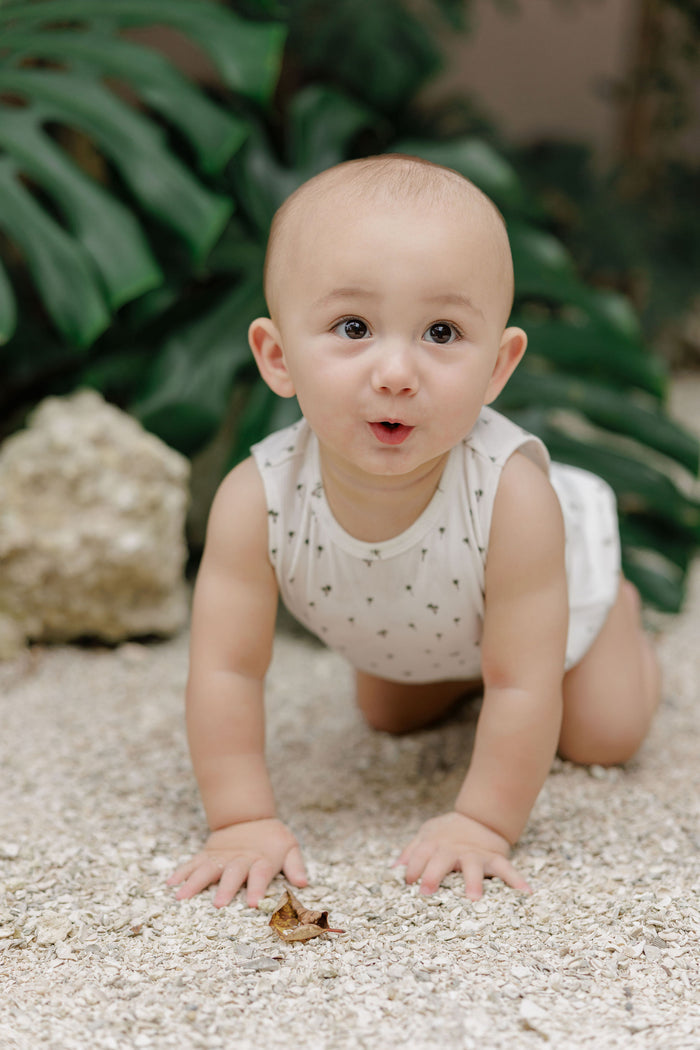 Baby Boy Romper - Ivory - Printed Palm Trees