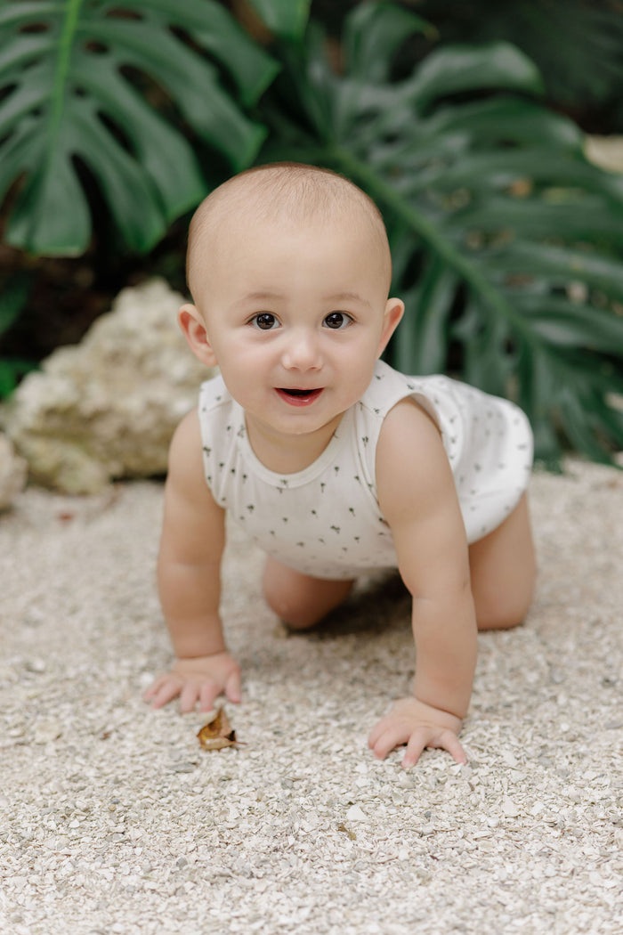 Baby Boy Romper - Ivory - Printed Palm Trees