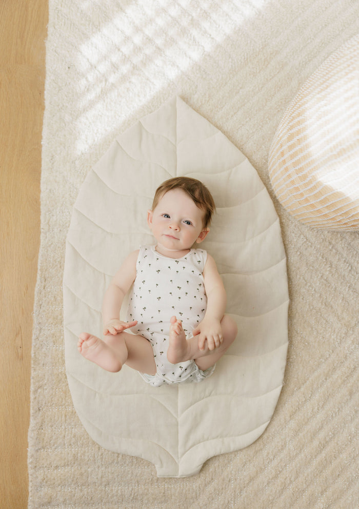 Baby Boy Romper - Ivory - Printed Palm Trees