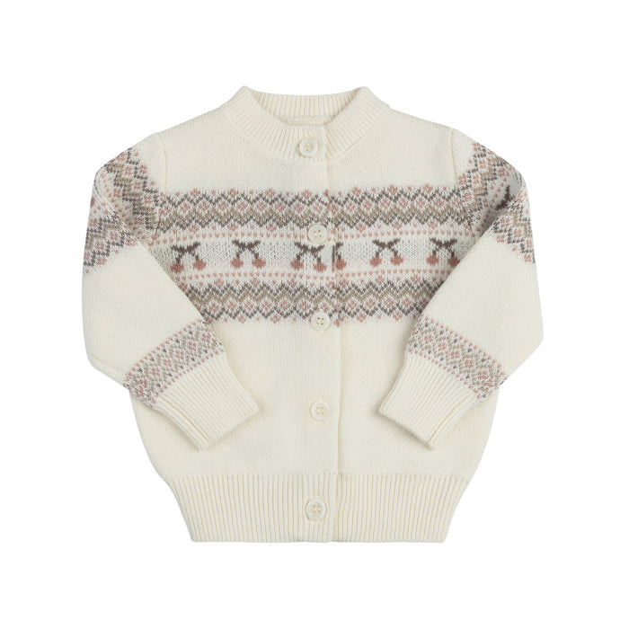 Baby Girl Cardigan – Ivory Mauve – Fair Isle