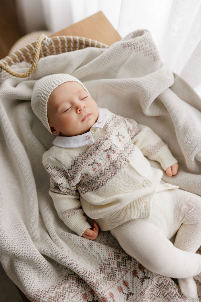 Baby Girl Cardigan – Ivory Mauve – Fair Isle