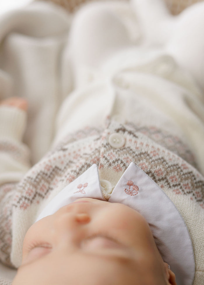 Baby Girl Cardigan – Ivory Mauve – Fair Isle
