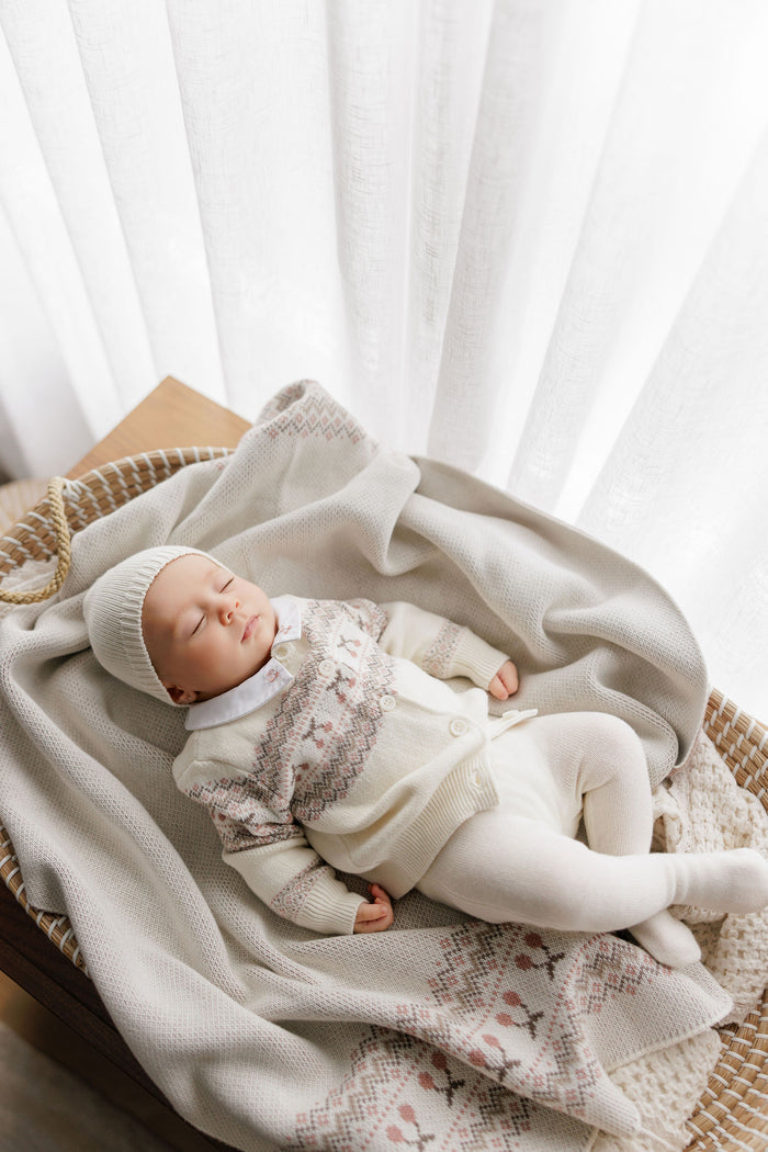 Baby Girl Cardigan – Ivory Mauve – Fair Isle