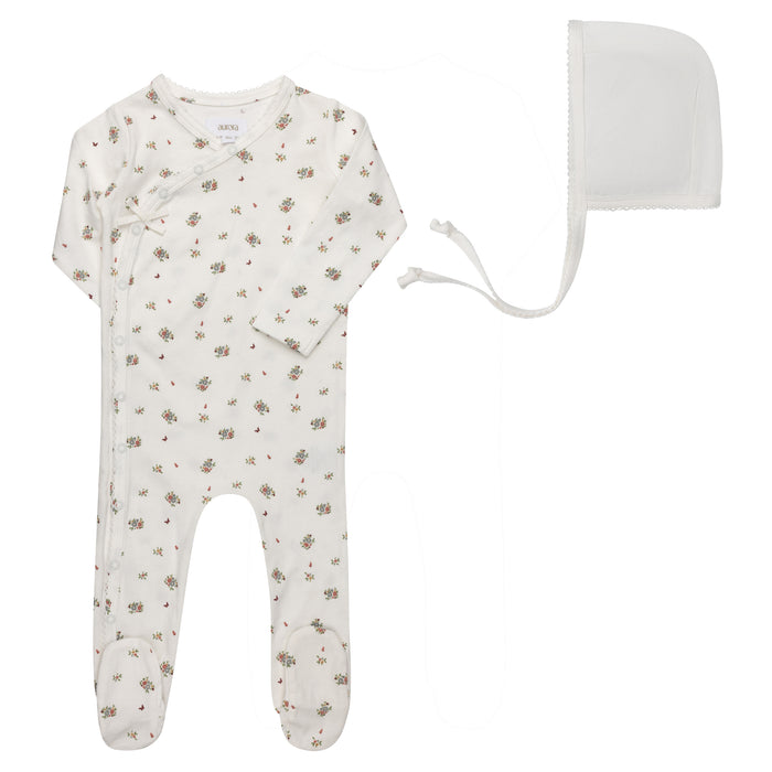 Baby Girl Footie and Bonnet – Ivory Pink – Floral Print