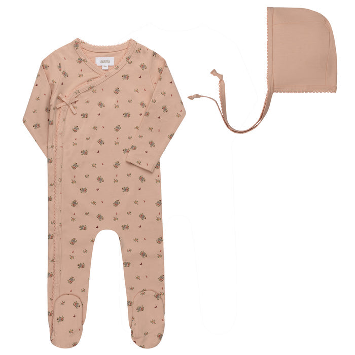 Baby Girl Footie and Bonnet – Pink – Floral Print
