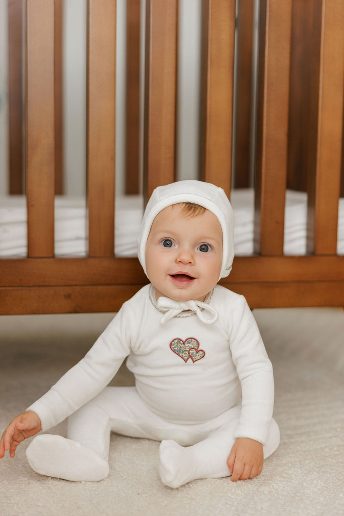 Baby Girl Footie & Hat – Ivory Pink – Embroidered Liberty