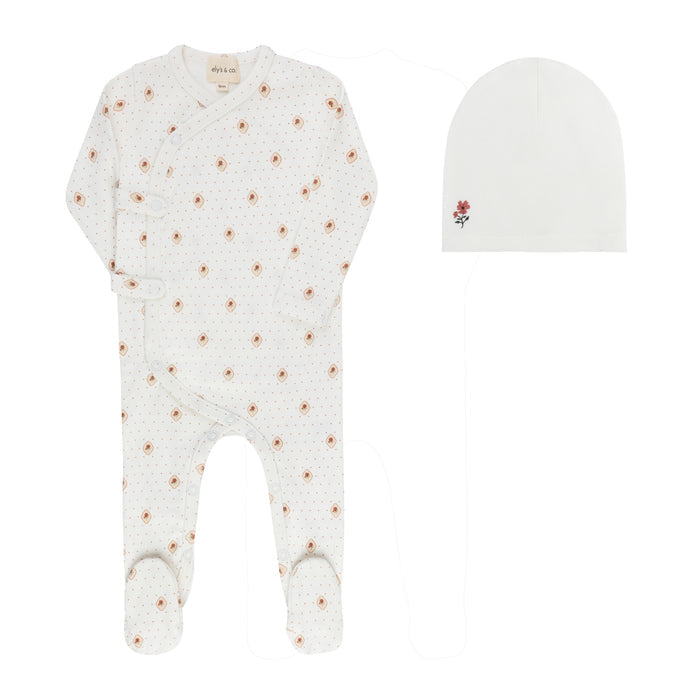 Baby Girl Footie & Hat – Ivory Pink – Floral Dot