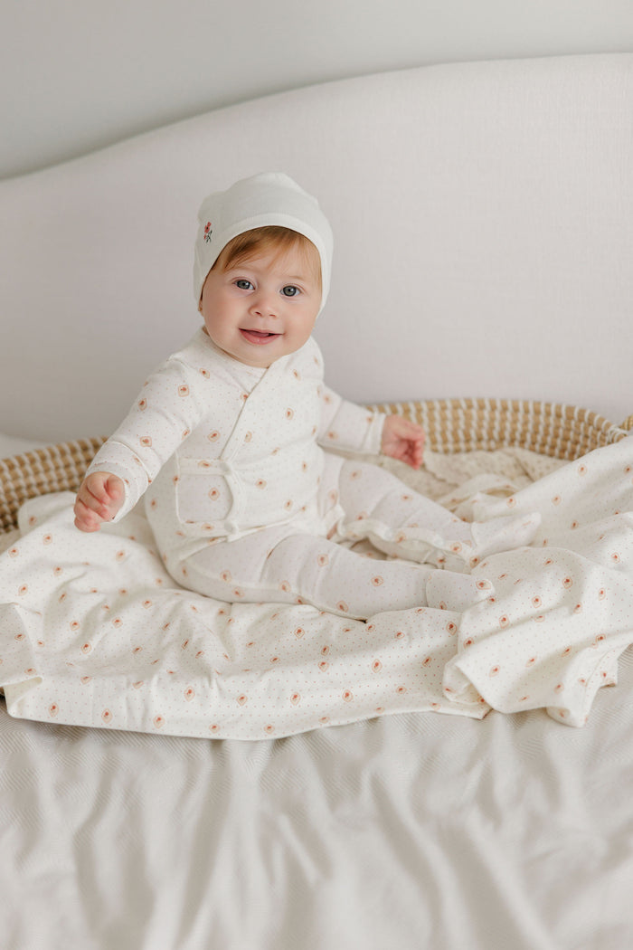 Baby Girl Footie & Hat – Ivory Pink – Floral Dot
