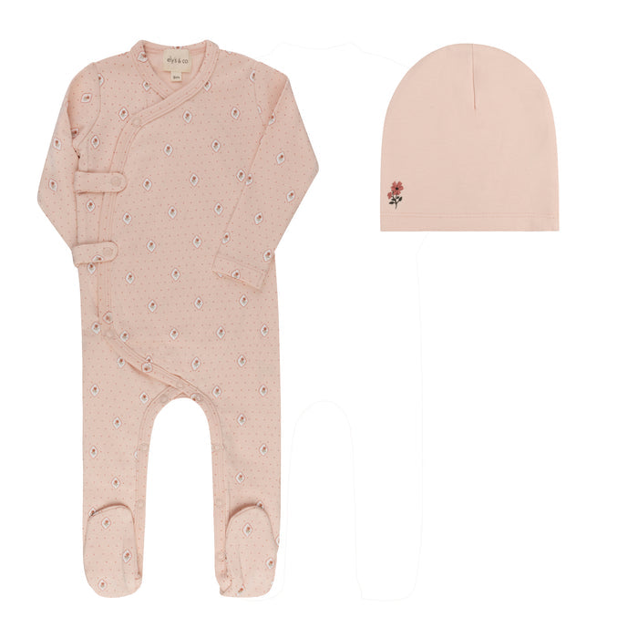 Baby Girl Footie & Hat – Pink – Floral Dot