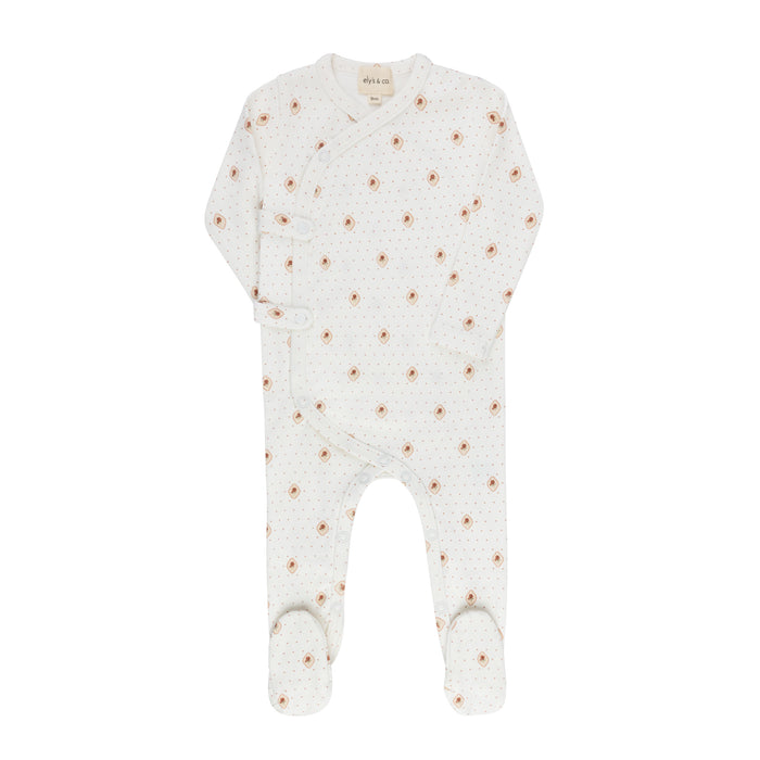 Baby Girl Footie – Ivory Pink – Floral Dot