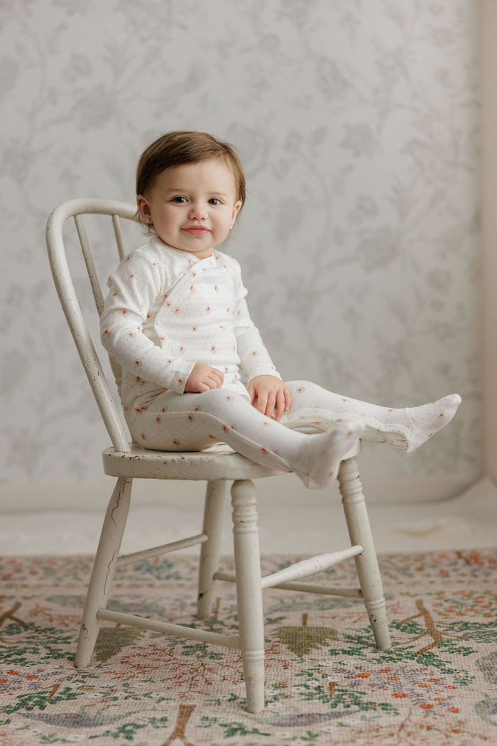 Baby Girl Footie – Ivory Pink – Floral Dot