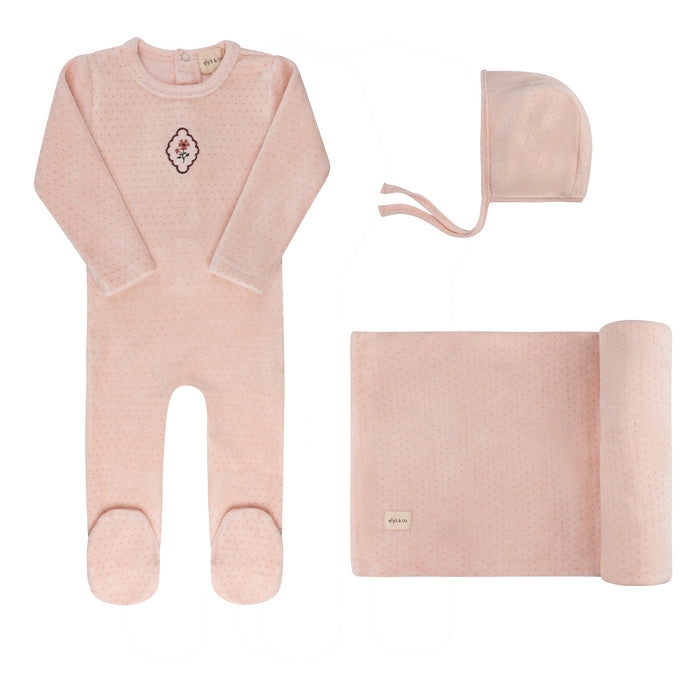 Baby Girl Layette Set – Pink – Embroidered Floral Dot