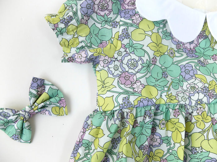 Baby Girl Liberty London Romper, Floral Bubble Onesie, Scallop Collar