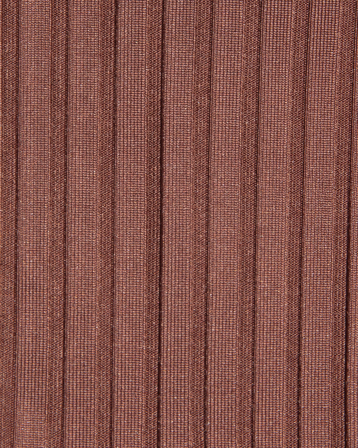 Close-up of cafe-colored ribbed fabric used in the LSPACE cafe Bardot Bikini Bottom.