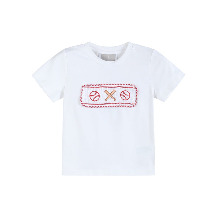 Baseball Smocked Shirt and Red Gingham Shorts Set - Lil Cactus
