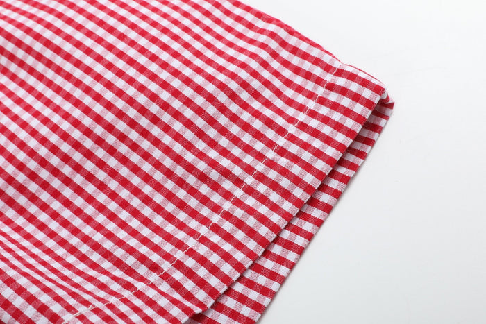 Baseball Smocked Shirt and Red Gingham Shorts Set - Lil Cactus