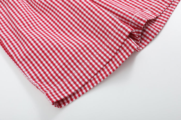 Baseball Smocked Shirt and Red Gingham Shorts Set - Lil Cactus