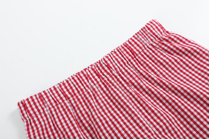 Baseball Smocked Shirt and Red Gingham Shorts Set - Lil Cactus