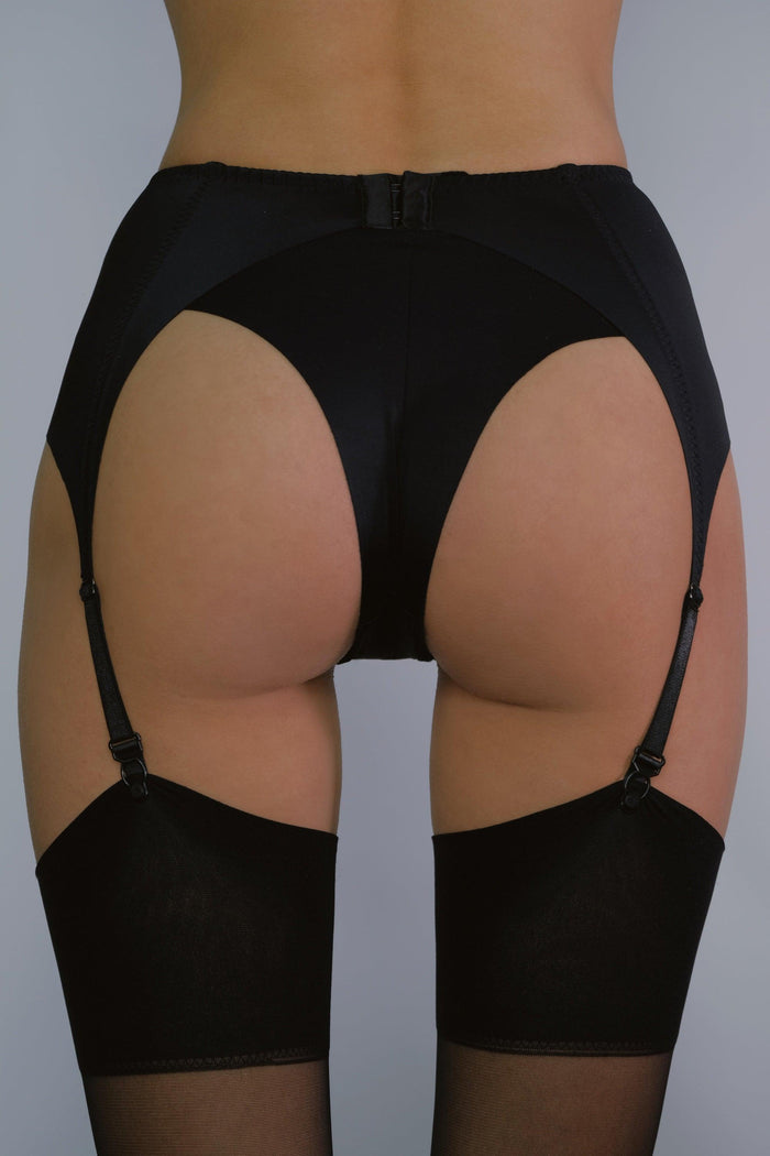 Basic black set: garter belt+seamless brazilian+stockings