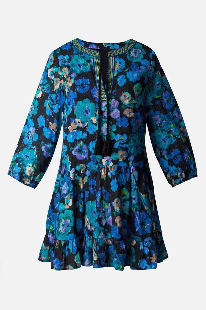 Black and blue floral printed swim cover up dress