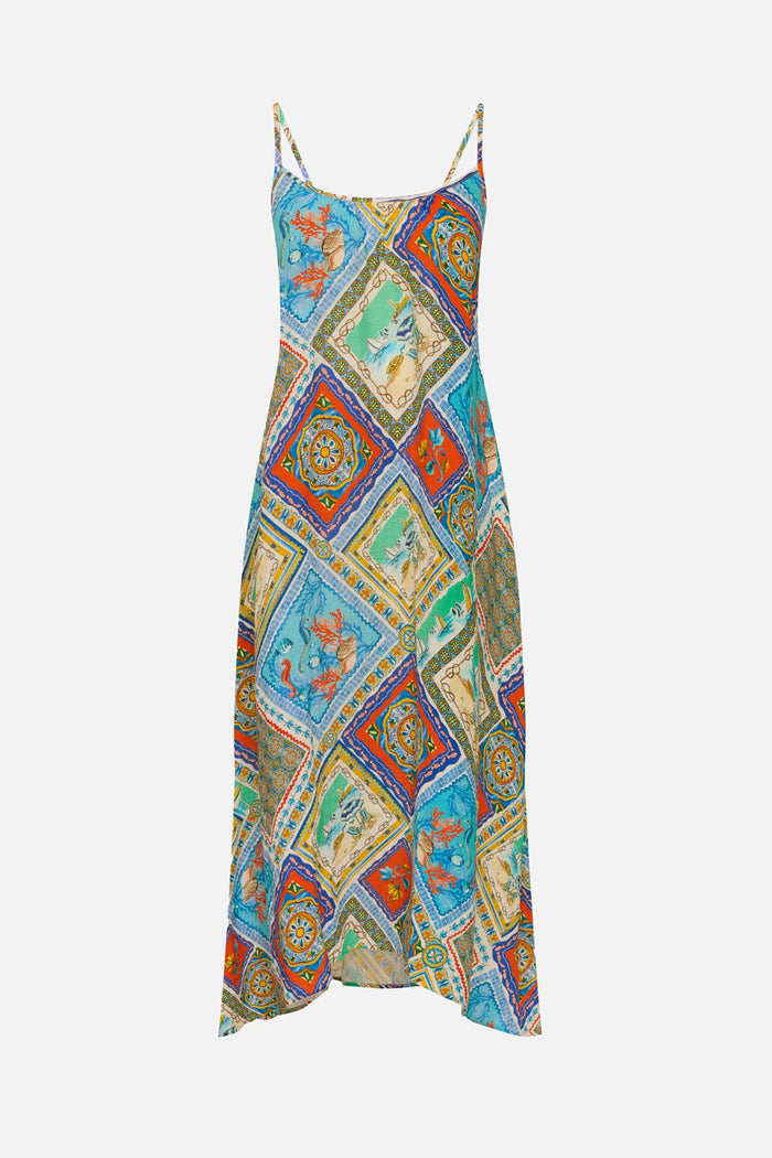 Printed swim cover up with detailed artwork in each tile