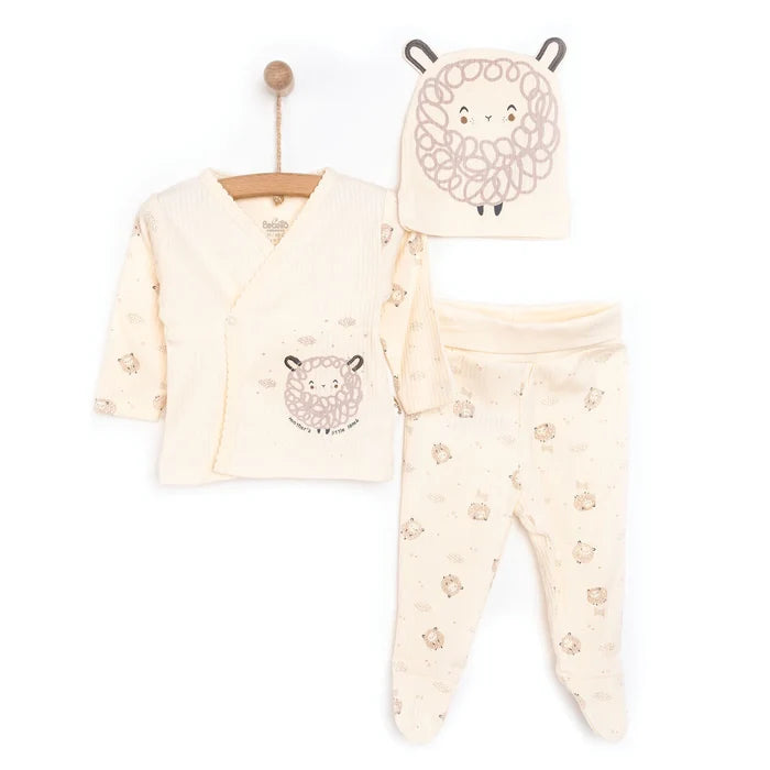 Bebetto Newborn Baby Girl Top - Footed Jumpsuit - Hat - Ecru - ebebek - Black Friday