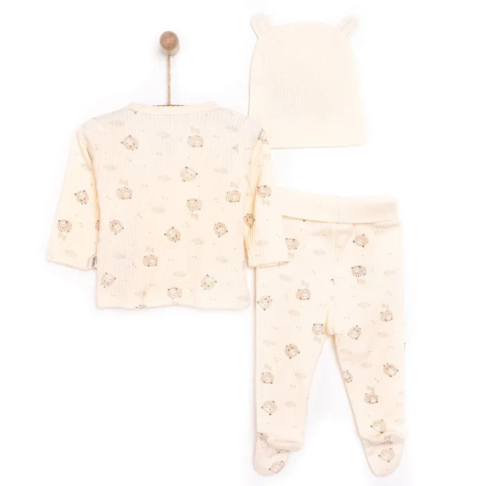 Bebetto Newborn Baby Girl Top - Footed Jumpsuit - Hat - Ecru - ebebek - Black Friday