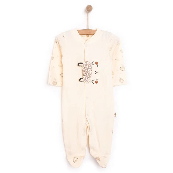 Bebetto Newborn Organic Little Lamp Footed Jumpsuit - Ecru - ebebek - Black Friday