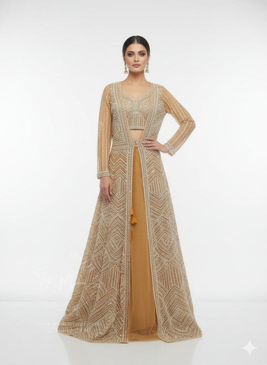 Beige-Mustard-Gold Floor-Length Gown