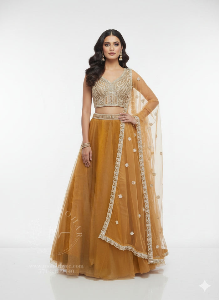 Beige-Mustard-Gold Floor-Length Gown