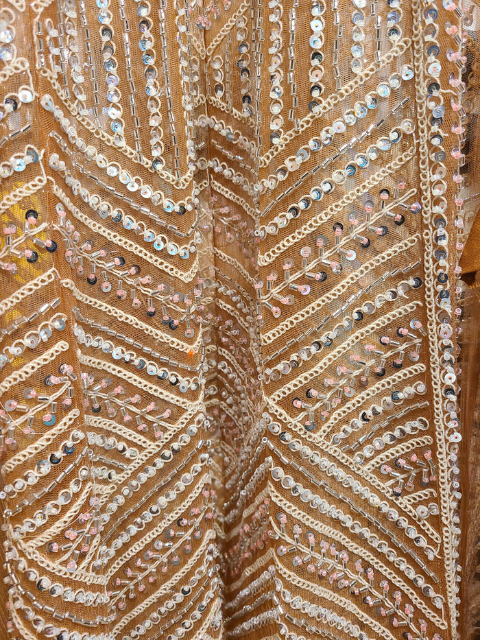 Beige-Mustard-Gold Floor-Length Gown