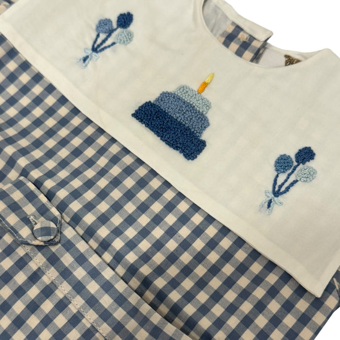 Birthday Boy Gingham French Knot Blue 2-Piece Set