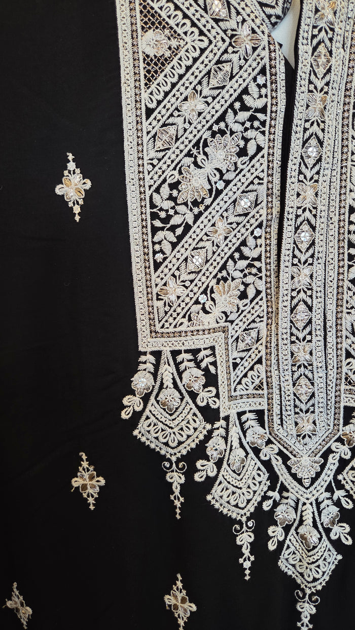 Black Silk Embroidered Kurta Set