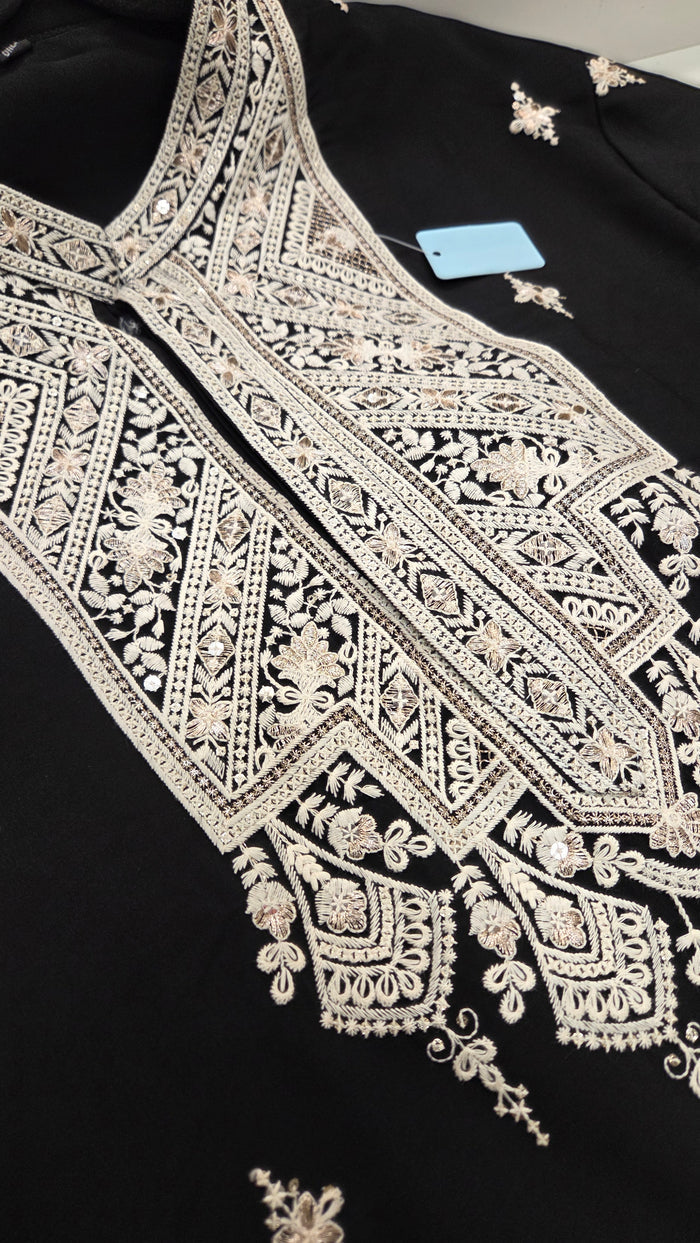 Black Silk Embroidered Kurta Set