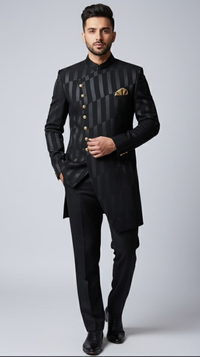 Black Striped Indo-Western Sherwani