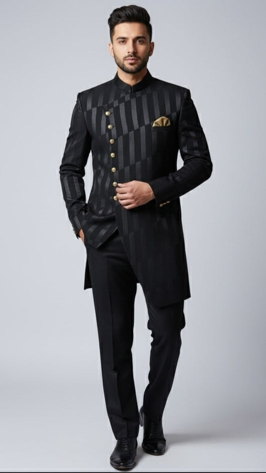 Black Striped Indo-Western Sherwani