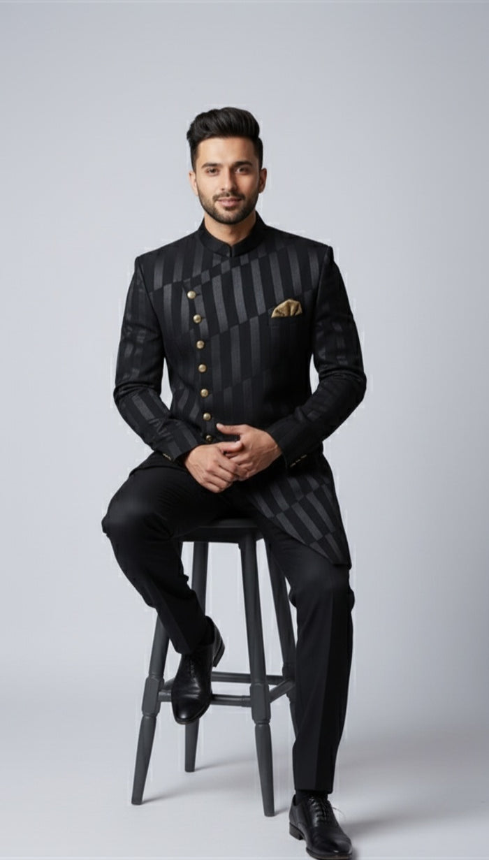 Black Striped Indo-Western Sherwani