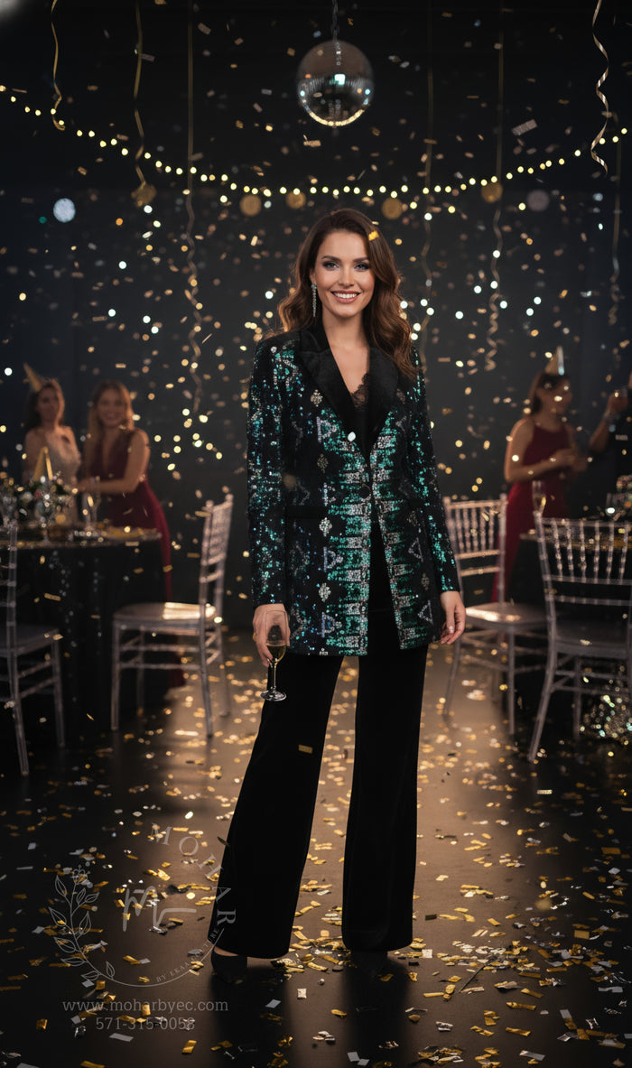 Black Velvet Ensemble with Sequined Jacket