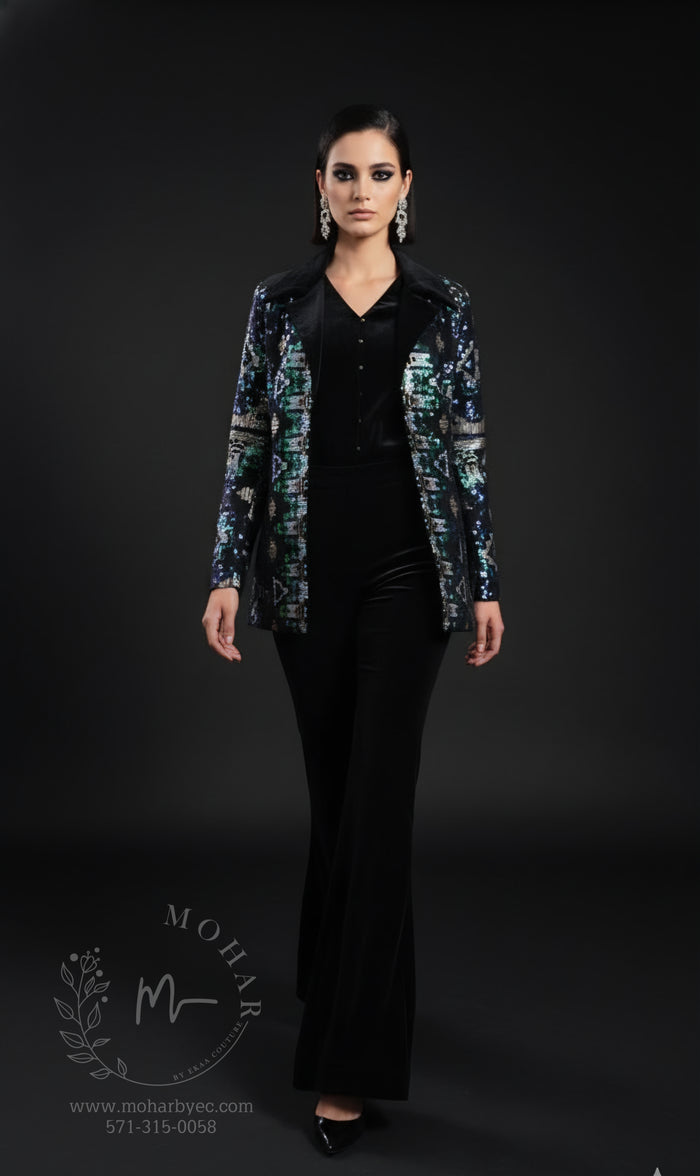 Black Velvet Ensemble with Sequined Jacket