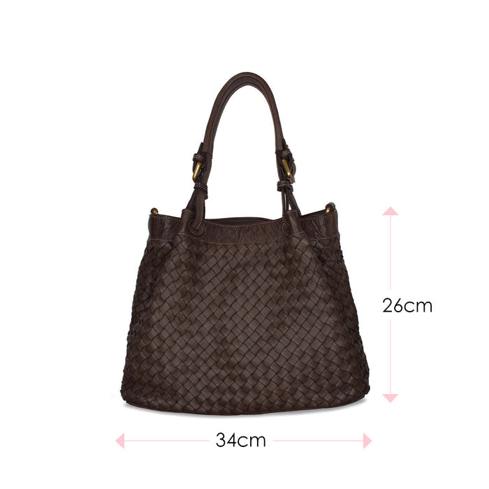 Blaire: Chocolate Brown Weave Leather Bags Sole Bliss Chocolate Weave Leather