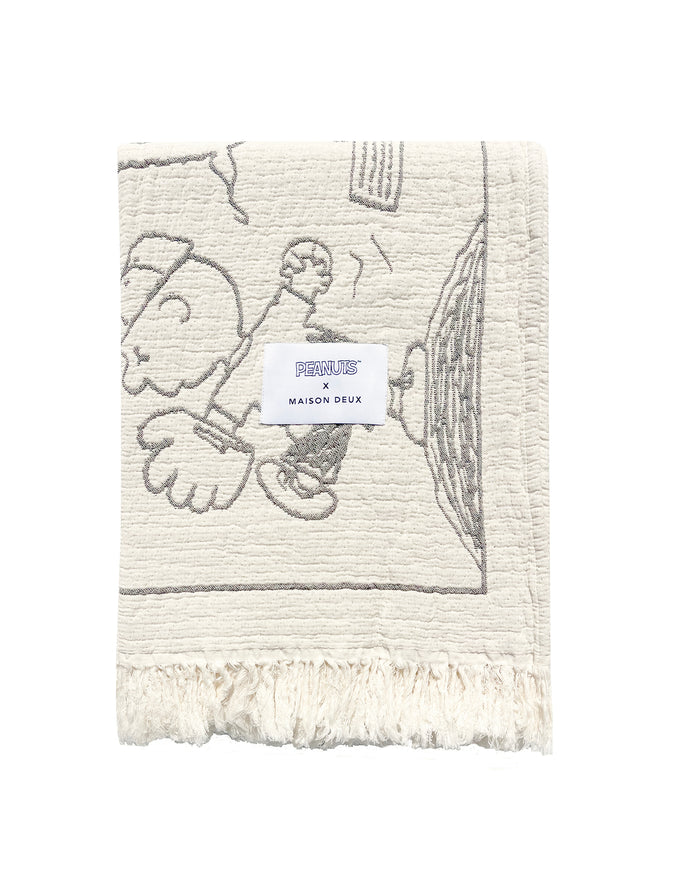 Blanket PEANUTS BASEBALL Comic Strip Cotton Black / White 4.25 x 6.5ft