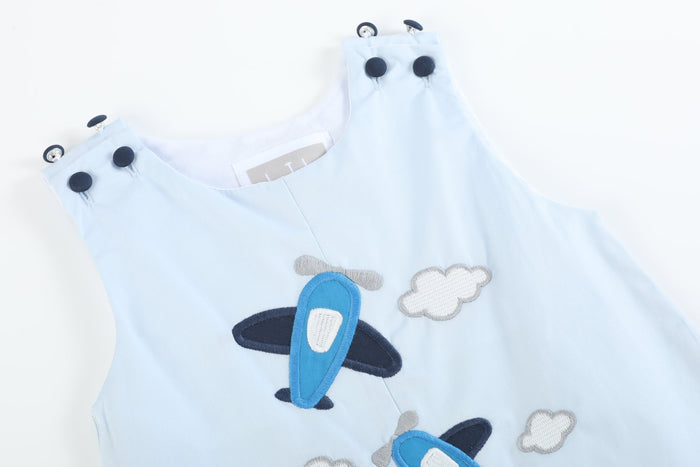 Blue Airplane Pockets Shortalls - Lil Cactus