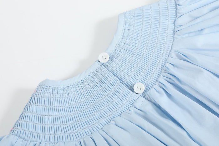 Blue and Pink Bow Smocked Bishop Dress - Lil Cactus