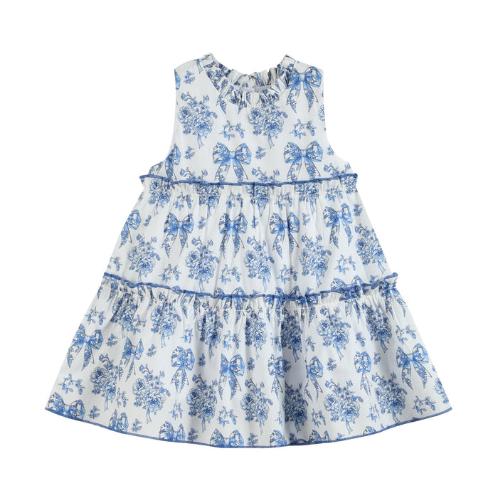 Blue and White Print Layered Ruffle Dress - Lil Cactus