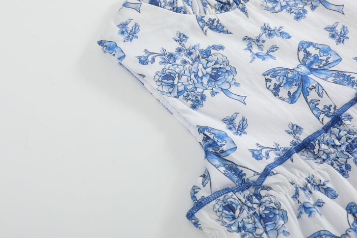 Blue and White Print Layered Ruffle Dress - Lil Cactus